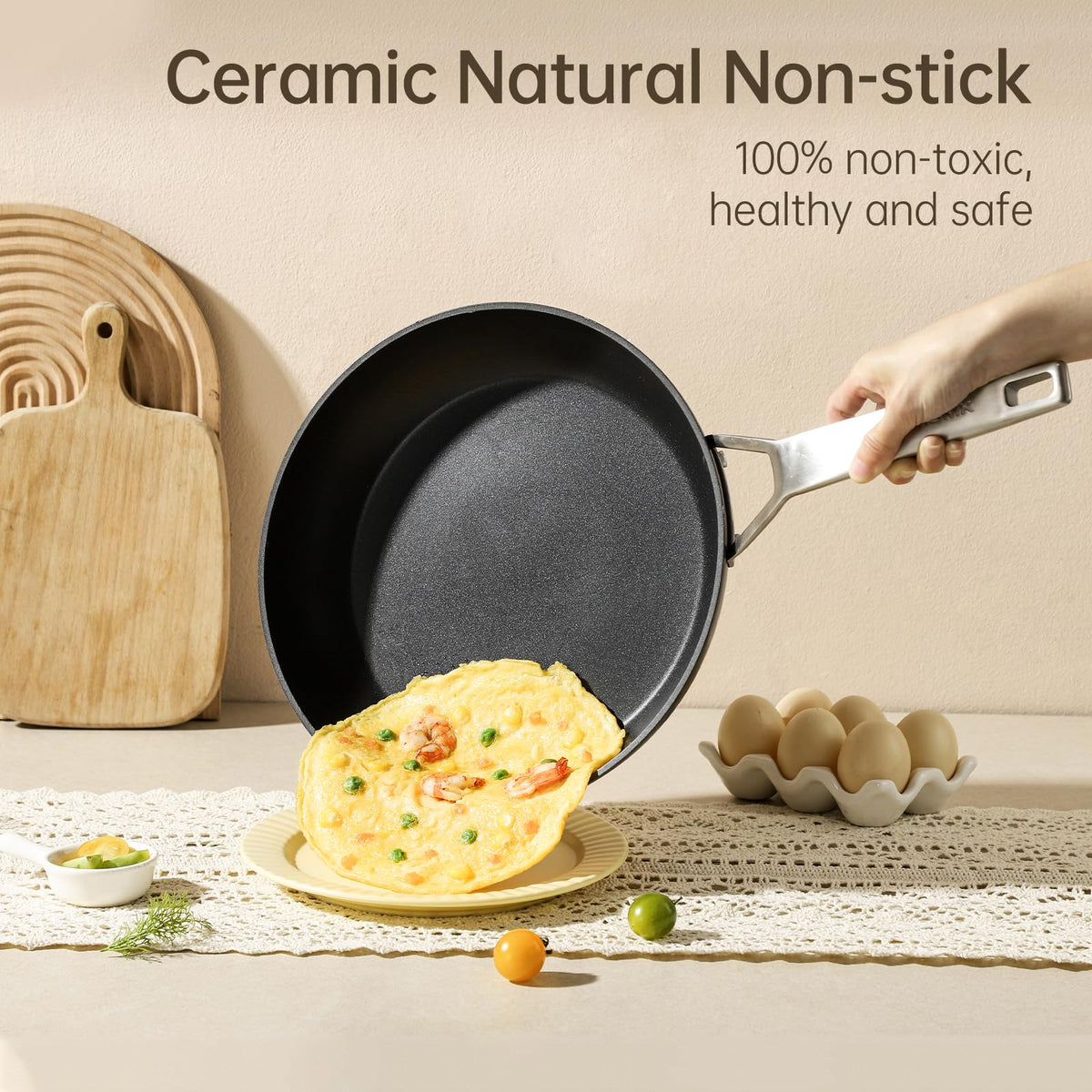 MsMk 8 inch Small Frying Pan with Lid, Burnt also Non stick Omelette pan, PFOA Free Non-Toxic, Scratch-resistant, for gas, electric and induction