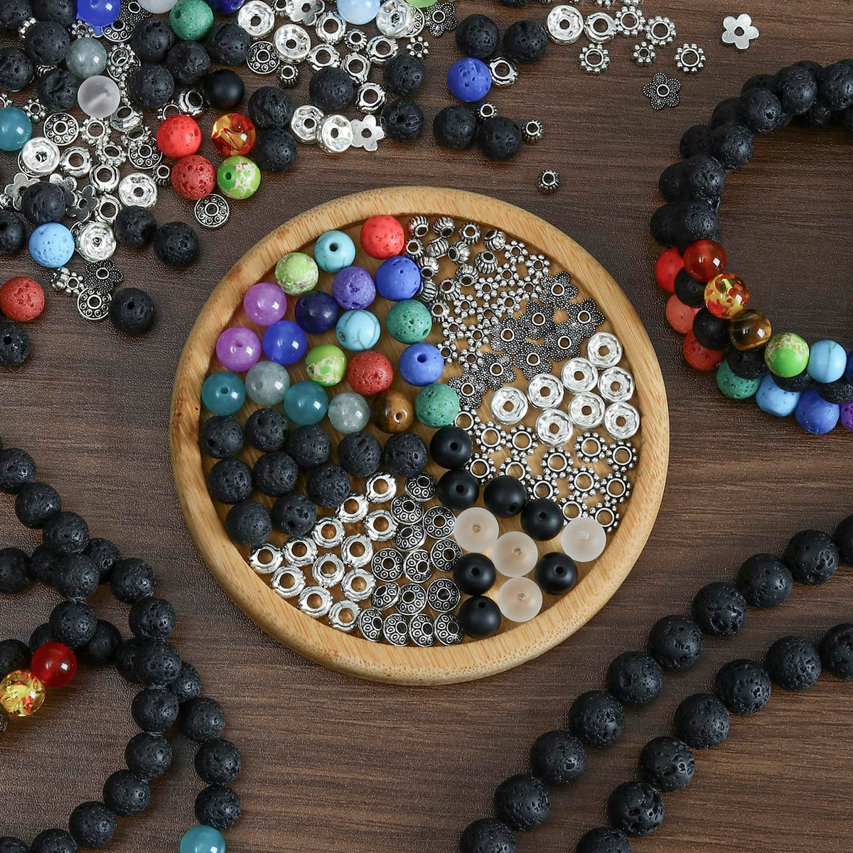 SONGIN 396Pcs Lava Beads, 8mm Natural Black Volcanic Rock Stone Chakra Round Beads for Diffuser Essential Oils Yoga Bead Bracelets DIY Jewelry Making Supplies