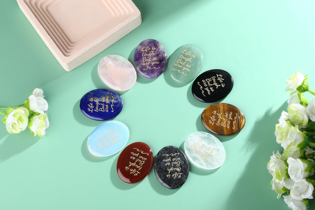 NUKAYAI Inspirational Gifts Worry Stone Amethyst Crystal Crystals and Healing Stones Oval Natural Meditation Accessories Gemstones Trinkets Pocket Stress Relief Anxiety Relief Items Gifts for Women