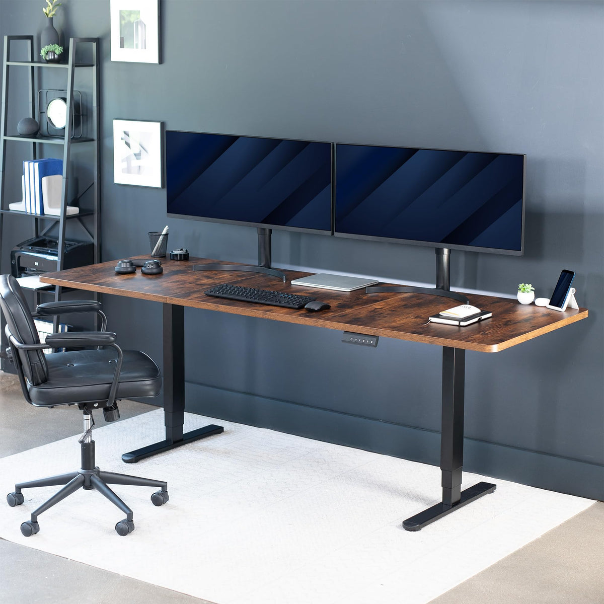 VIVO Electric 83 x 30 in Dual Motor Sit Stand Desk, Memory Height Adjustment, 2B Series, Rustic Vintage Brown Top Black Frame, DESK-KIT-2B8N
