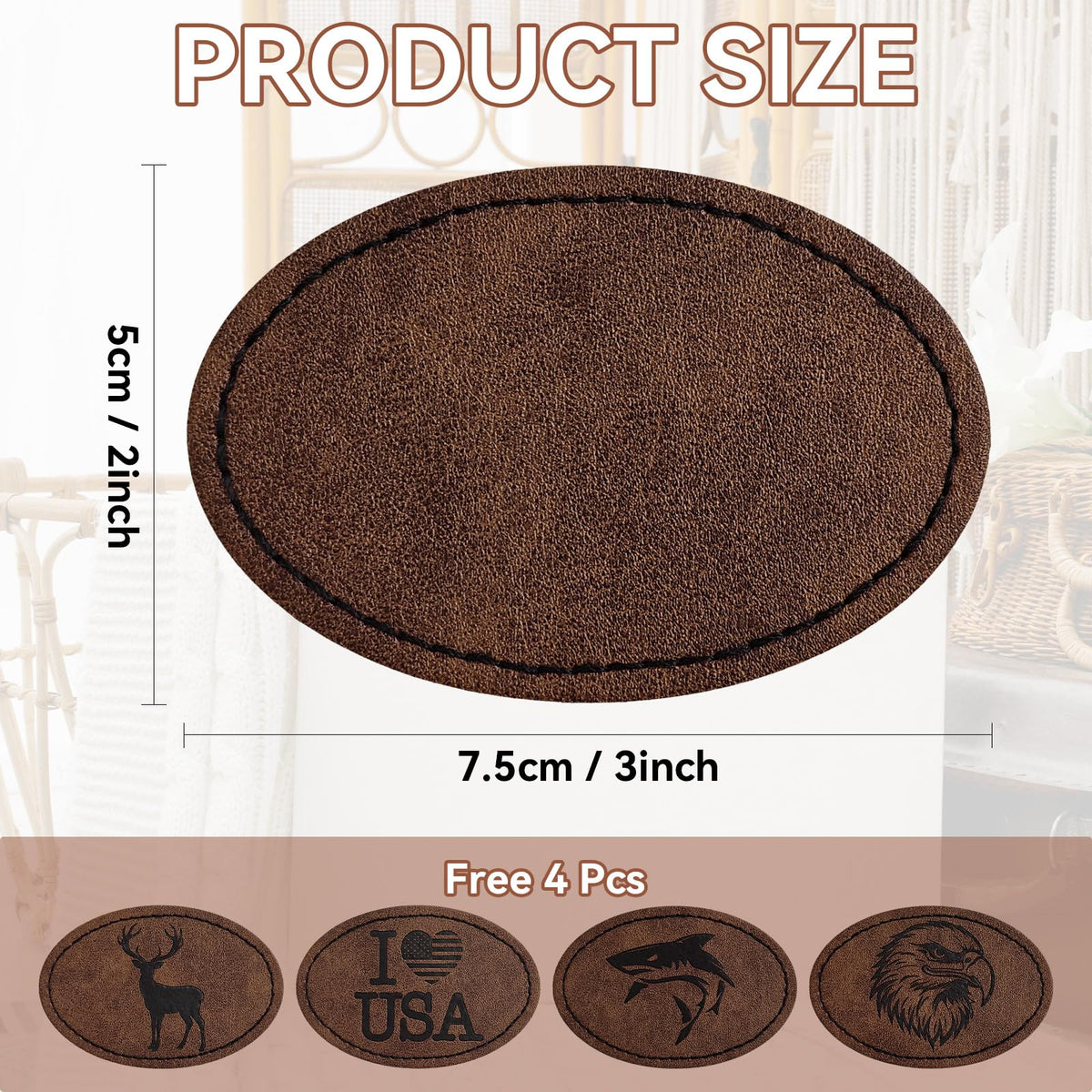 60 Pieces Blank Leatherette Hat Patch with Adhesive, Iron on Heat Press Leatherette Patch, Faux Leather Patches for Hats Custom Fabric Repair Sew Laser Supplies-Oval, Dark Brown
