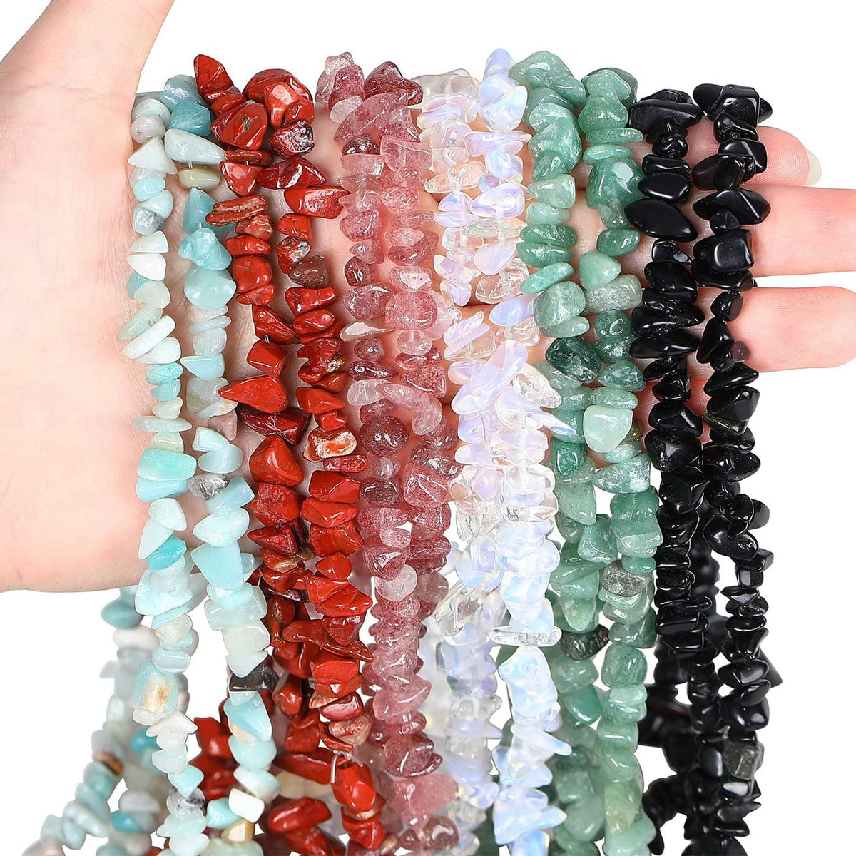 LAIDANLA Strawberry Quartz 400pcs Natural Chip Stone Beads 5-8mm Healing Crystal Irregular Gemstones Drilled DIY Loose Rocks Bead Crystal for Bracelet Earrings Necklace Jewelry Making Crafting