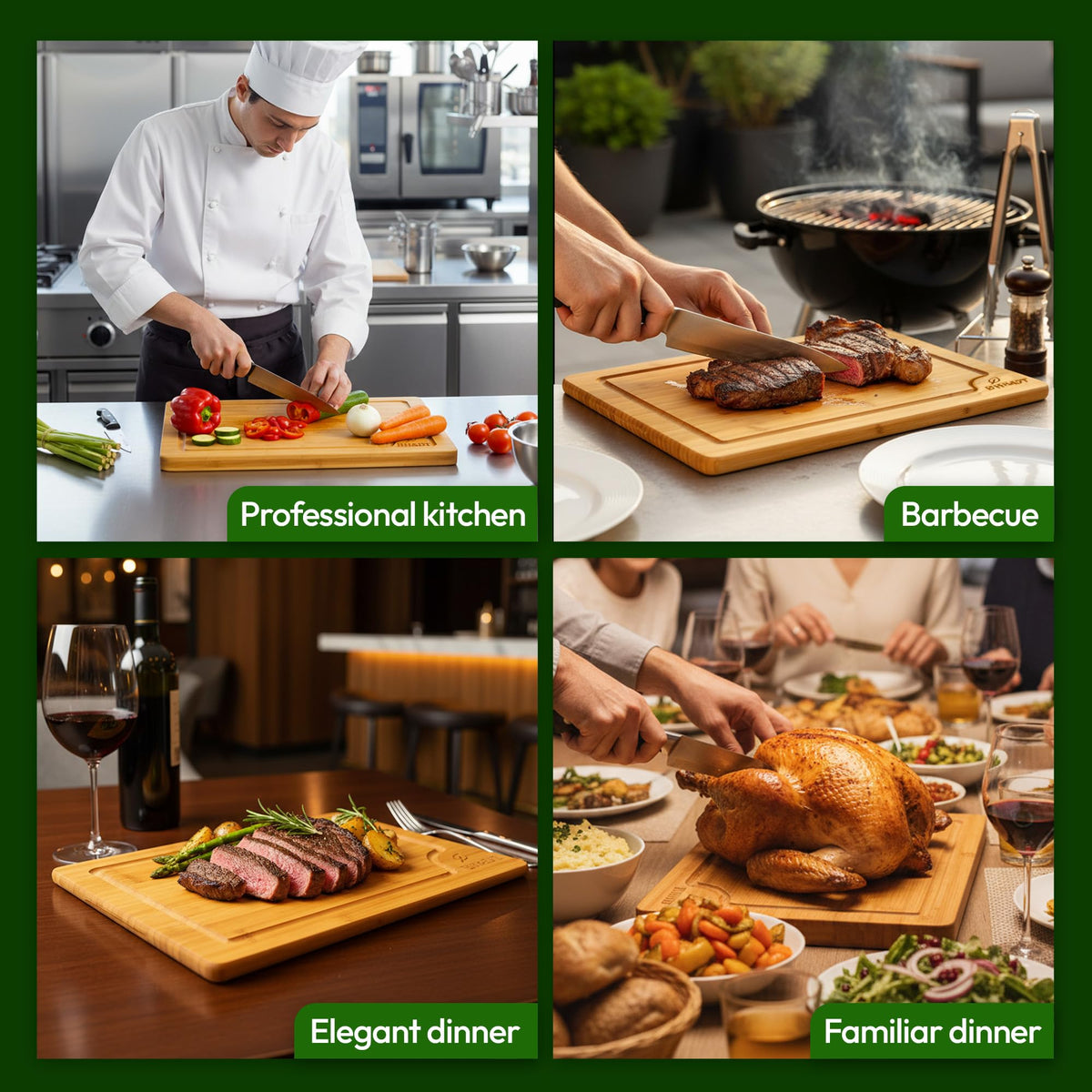 BH&DT Cutting Board Set, Bamboo Cutting Boards for Kitchen with Juice Groove,Multipurpose Board for Food Prep and Serving meat cutting board,cutting,boardgift set,wood board,bamboo cutting board set.