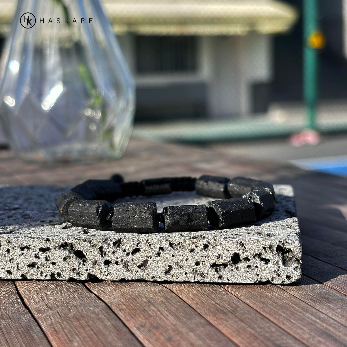 HASKARE Natural Stone Tourmaline Crystal Bracelets for Men, Protection Crystals Raw Black Tourmaline Beads Bracelet, Mens Energy Healing Bracelets for Anxiety, Handmade Bracelet Gifts for Men