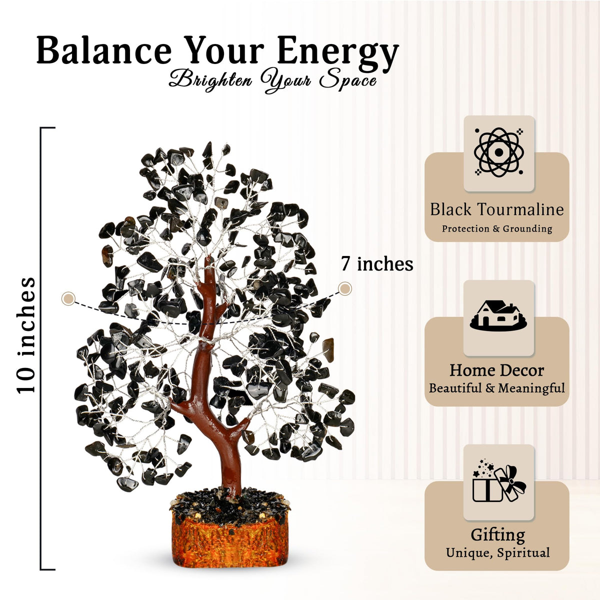 YATSKIA Black Tourmaline Gemstone Tree - Crystal Tree of Life - Crystals and Stones Home Office Decor - Good Luck Gifts for Women