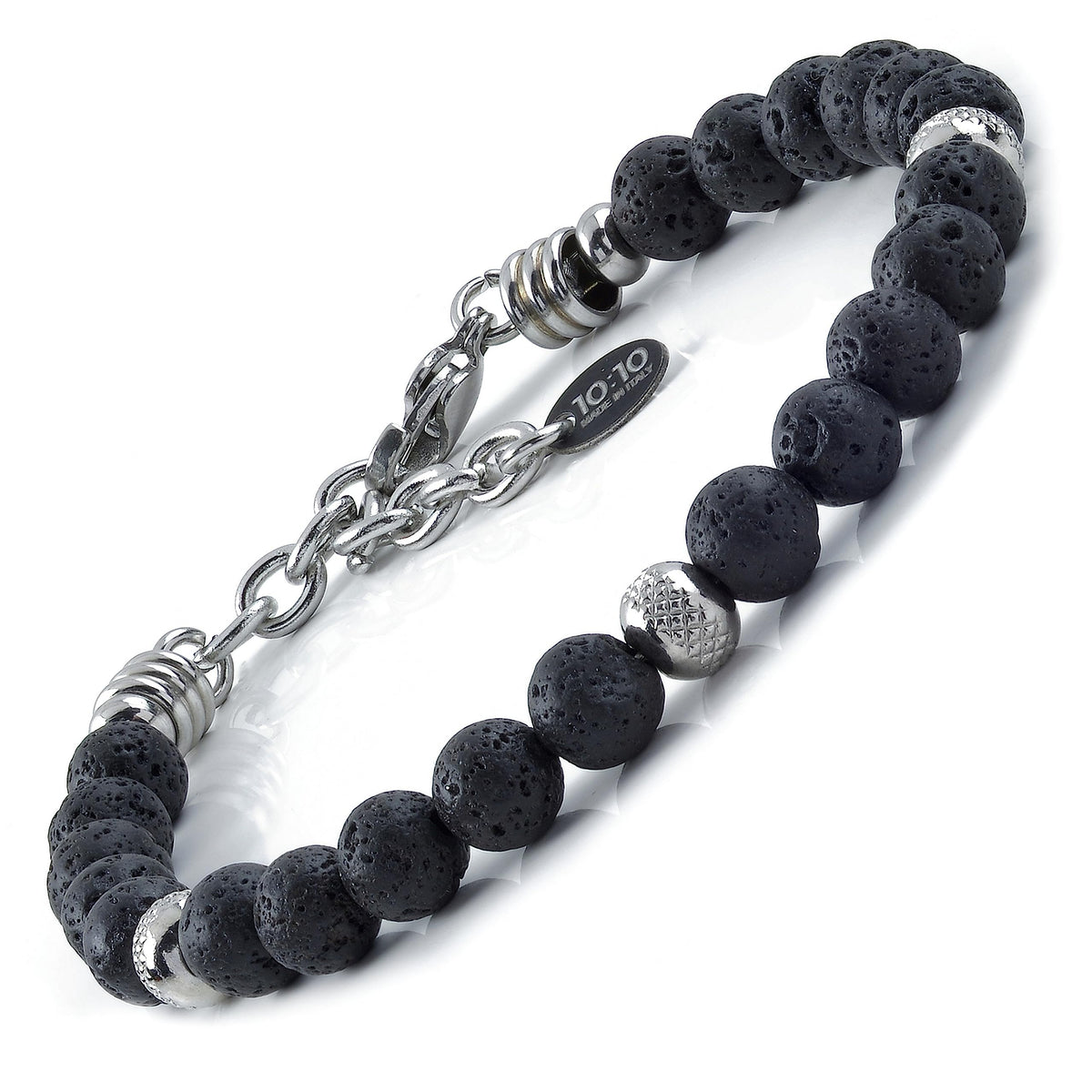 10:10 Lava Stone Bracelet for Men & Women – Natural Beaded Gemstones, Stainless Steel, Adjustable Stretch – Handmade in Italy