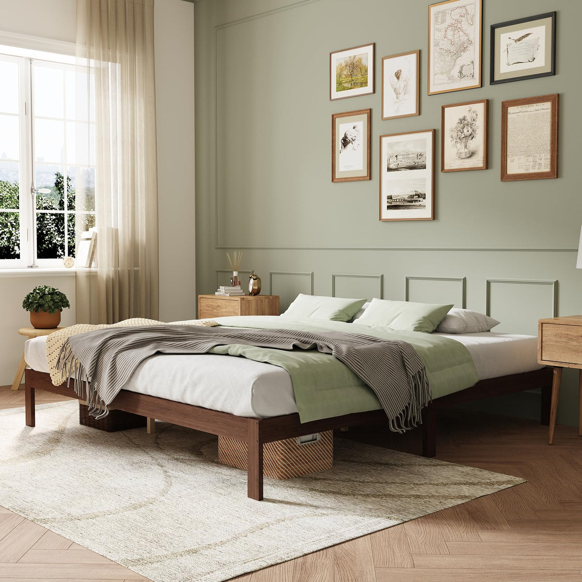 Novilla 12 Inch Wooden King Size Bed Frame, Classic Solid Wood Platform Bed Frame King Size, Sturdy Wood Slat Support, No Box Spring Needed, Easy Assembly, Walnut