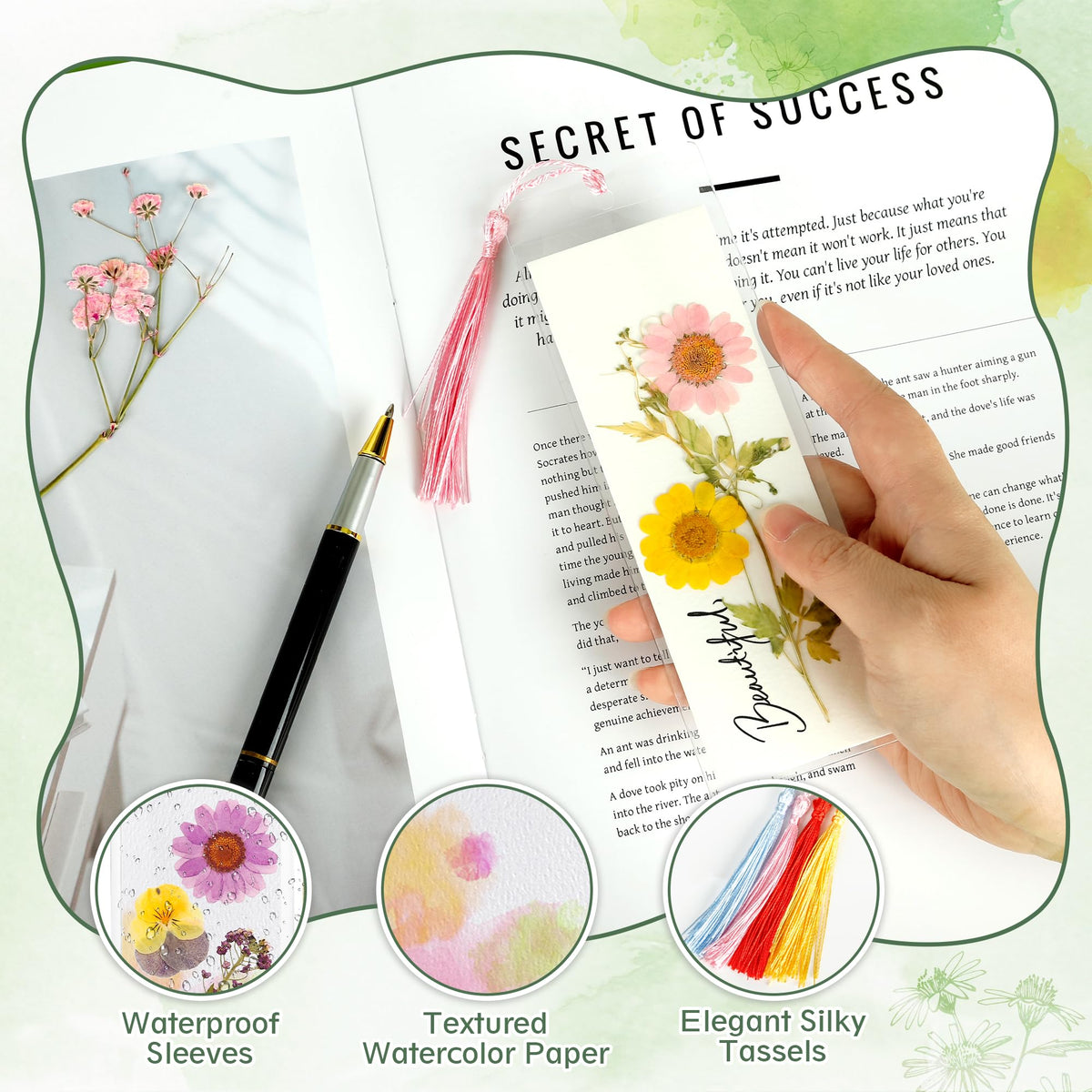 DIY Bookmark Making Kit – 30 Sets with Blank Watercolor Bookmarks, Pressed Flowers, Butterfly Stickers, Tassels, Sleeves & Tweezer – Fun Craft Kit for Painting, Unique Gifts, Book Lovers
