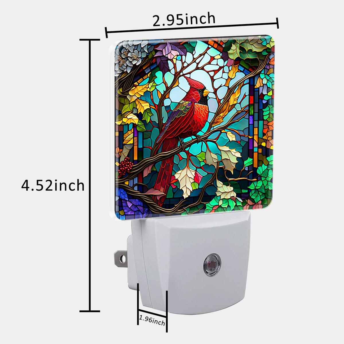 Uiaoiais Plug in Night Lights Christmas Stained Glass Cardinal Bird Nightlight Plug Into Wall Dusk to Dawn Sensor LED Night Light for Kid Girls Boys Room Decor,Hallway,Kitchen,Bathroom,Nursery,Stairs