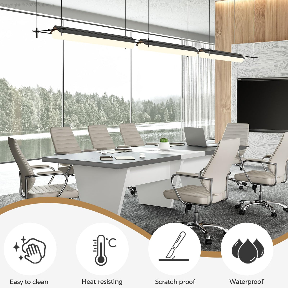 Nuipesn 10-ft Rectangular Conference Table, 119" Modern Boardroom Table for 10-12 People, 2" Thick Top with Center Cable Grommet, Two-Tone Dark Gray & White