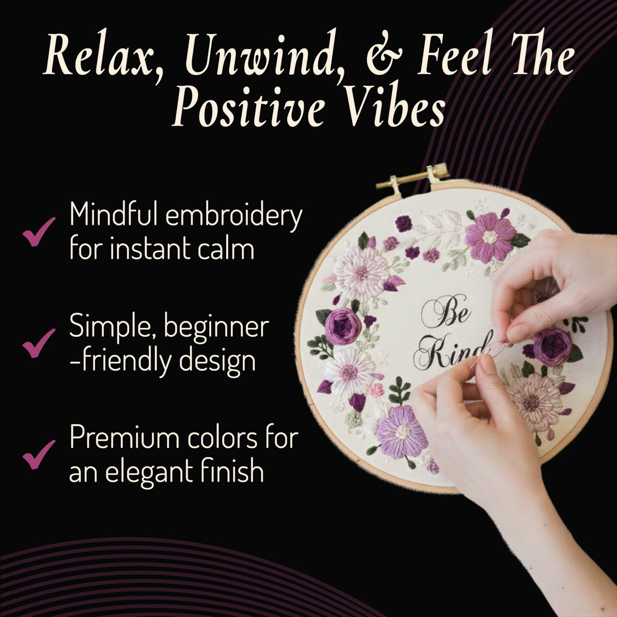 Unwynd Embroidery Kit Floral Theme for Beginners, Satin Stitch Hand Embroidery Kit for Adults, Easy DIY Crafts, Starter Set with Flower Pattern (Floral)