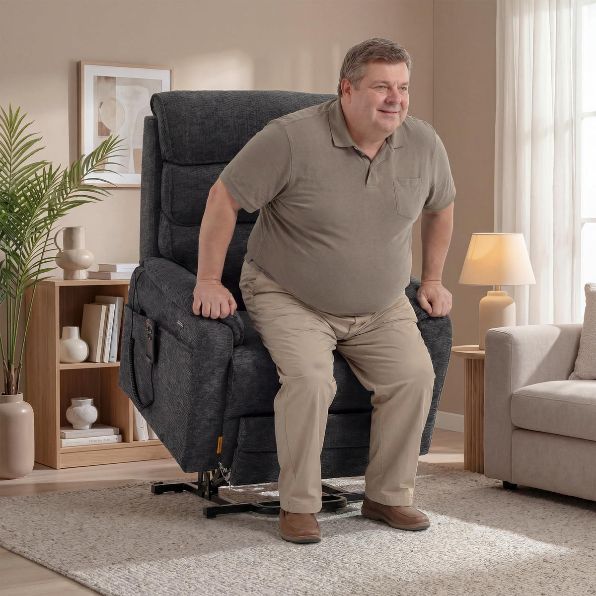 DYNOX 400 LBS Big Tall Man Large-Wide Power Dual Motor Lift Recliners Chairs for Elderly, Lay Flat Lift Chair with Infinite Positions, Heat & Massage, Extended Footrest (9298L, Chenille, Grey)