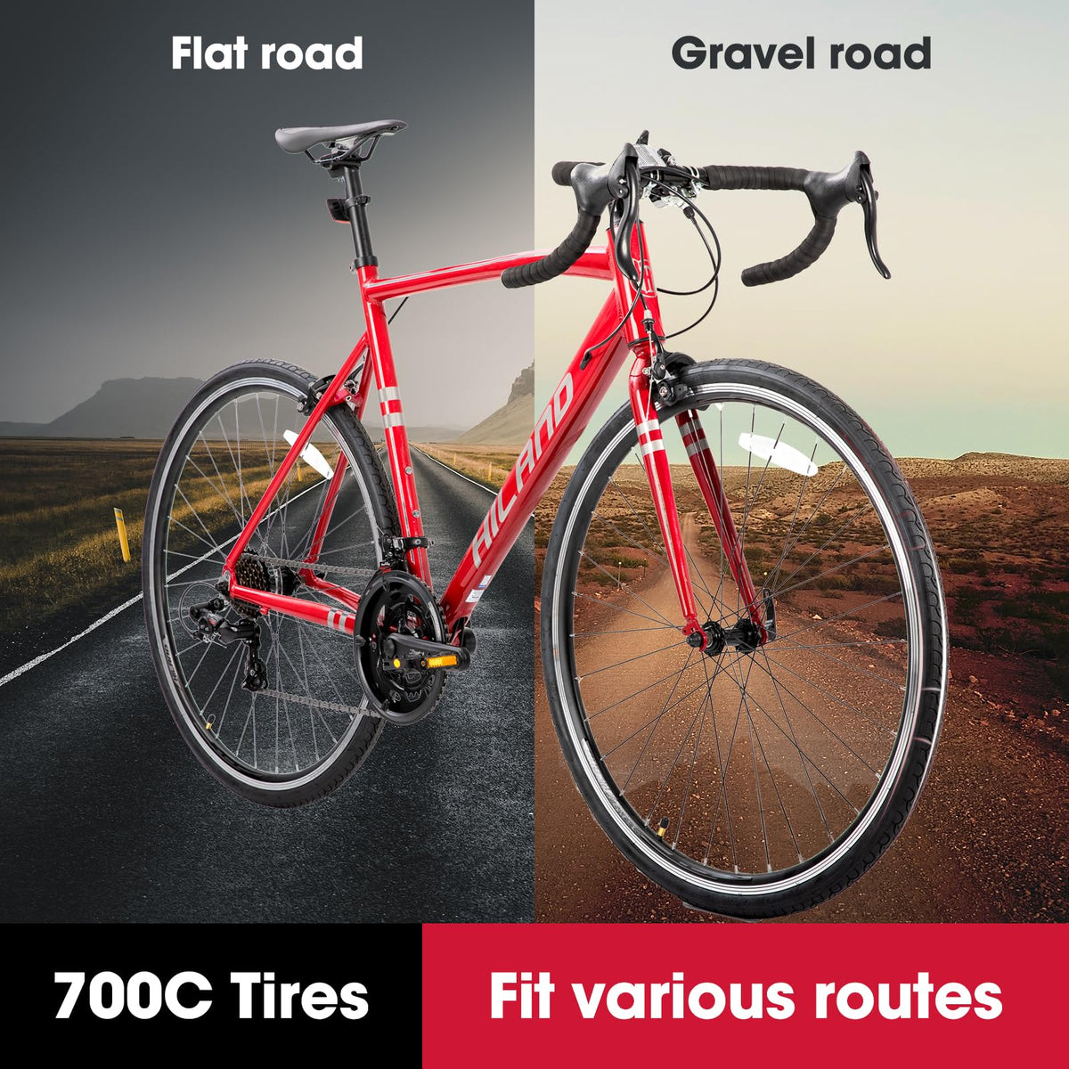 HH HILAND Adult Road Bike 700c Racing Bike with 14 Speeds, Aluminum Frame, Caliper Brake, City Commuter Bicycle for Women Men