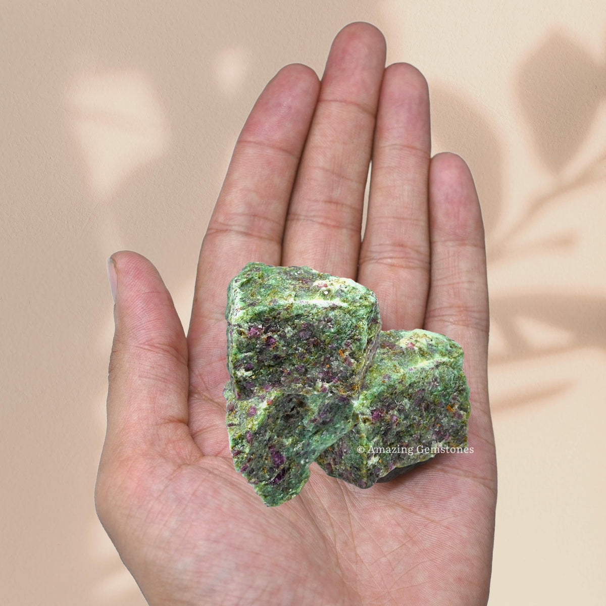 Amazing Gemstone 2 Pieces Ruby Fuchsite Raw Crystals and Healing Stones, Natural Rocks for Tumbling and DIY Raw Stones and Crystals
