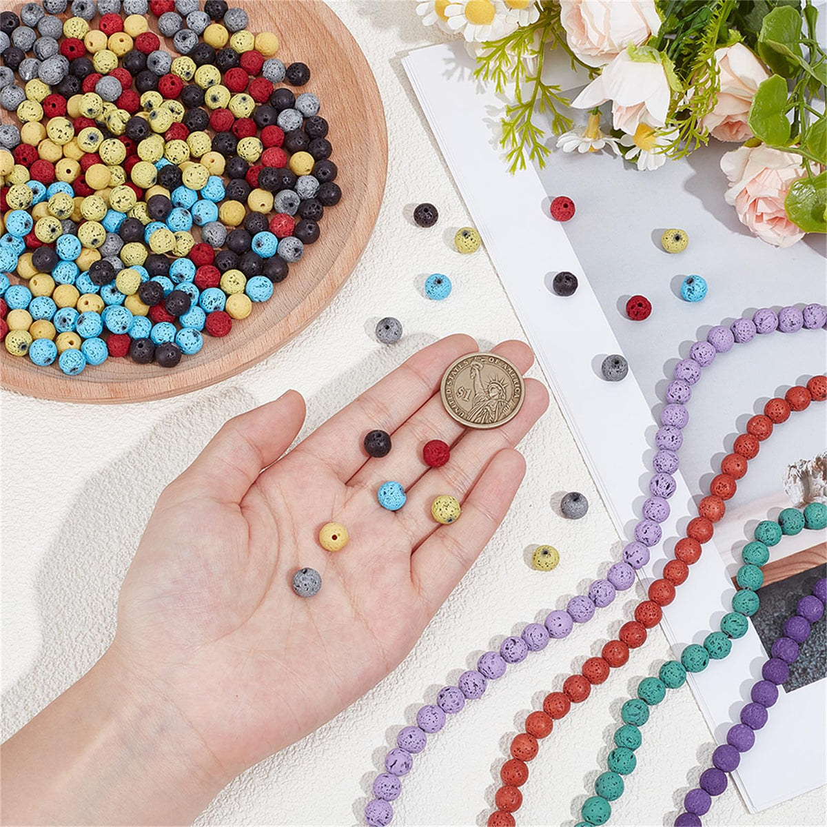 OLYCRAFT 470pcs 10 Colors 8mm Lava Beads Dyed Volcanic Rock Beads Chakra Energy Lava Bead Round Gemstone Loose Bead for Bracelet Jewelry Making DIY Crafts