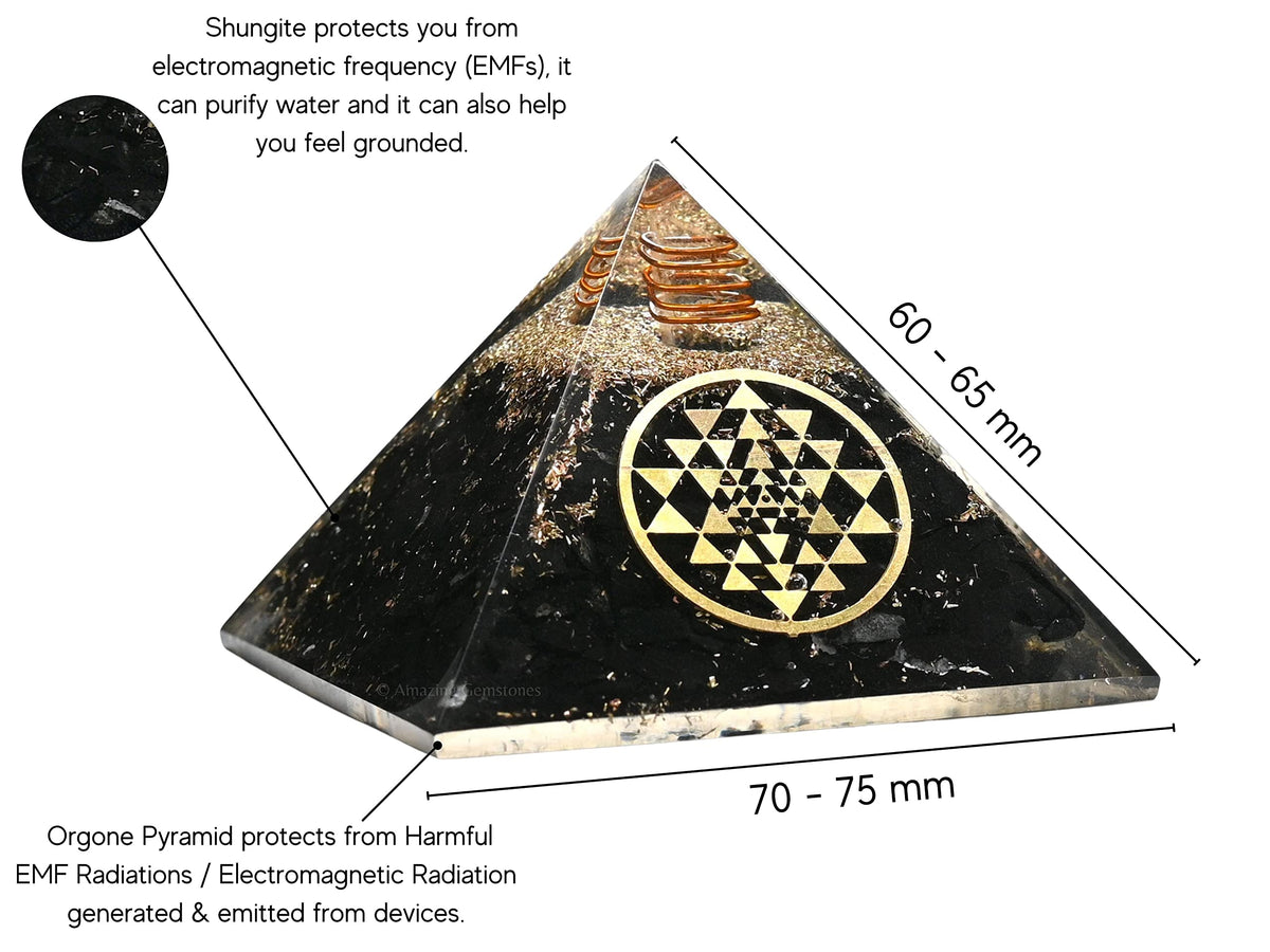 Amazing Gemstone Large Orgone Pyramid | Black Tourmaline Pyramid Crystal | Sri Yantra Orgonite Pyramid | Organ Pyramids Positive Energy Healing