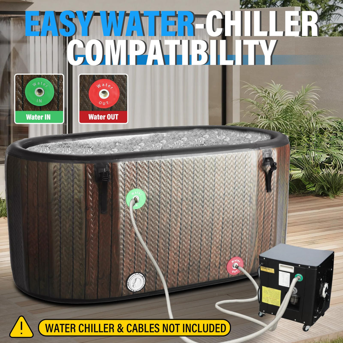AKSPORT Ice Bath Tub for Athletes, 151 Gallons Inflatable Cold Plunge Tub Compatible with Water Chillers, Icebath for Recovery & Cold Water Therapy, Portable Bathtub for Indoor & Outdoor-Wood