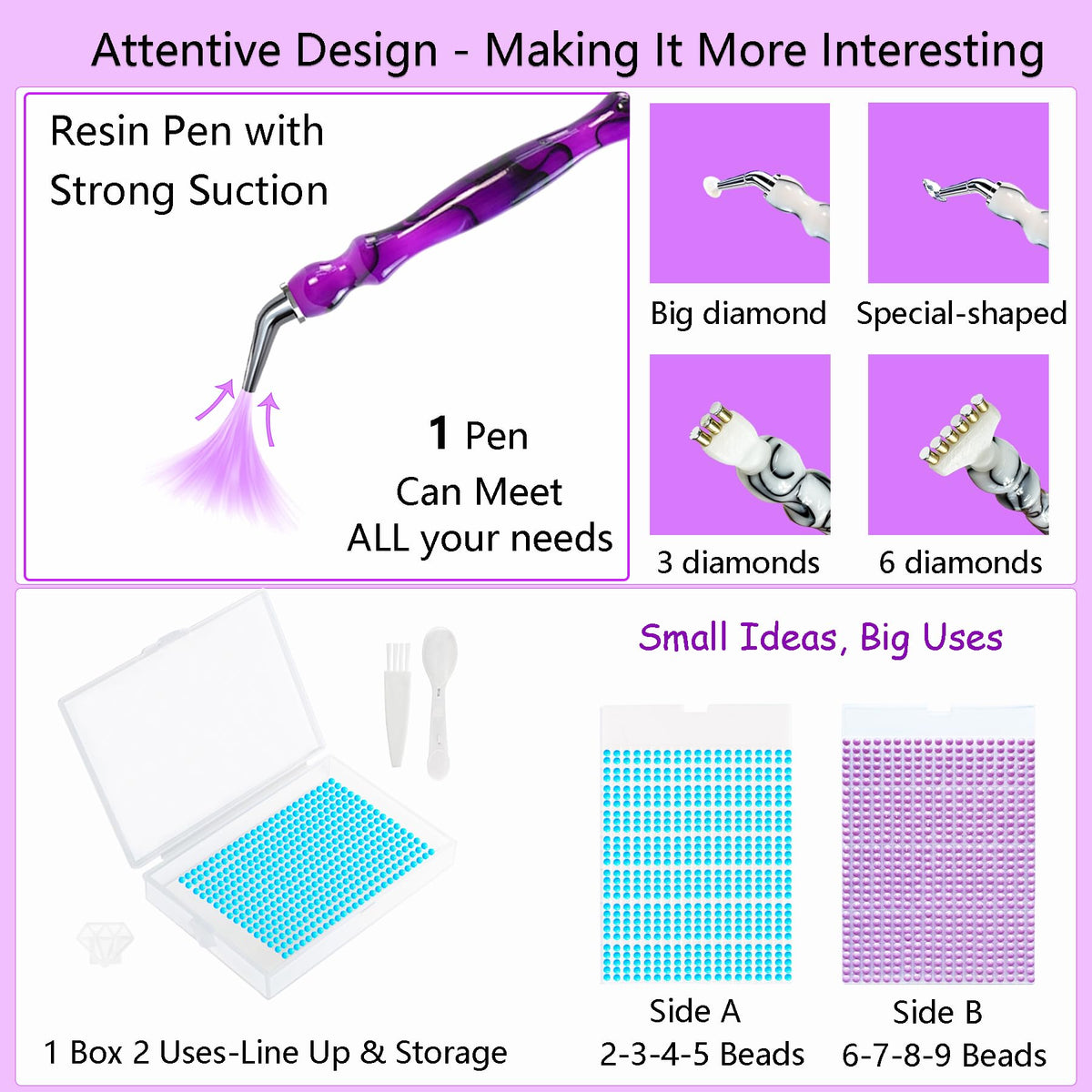 Lanzeyo Rechargeable Electric Diamond Painting Pen Vacuum Diamond Art Pen with Long Endurance Battery Electric Vacuum Pen with Beads Storage Tray for Gem Art Diamond Art Accessories (Purple)
