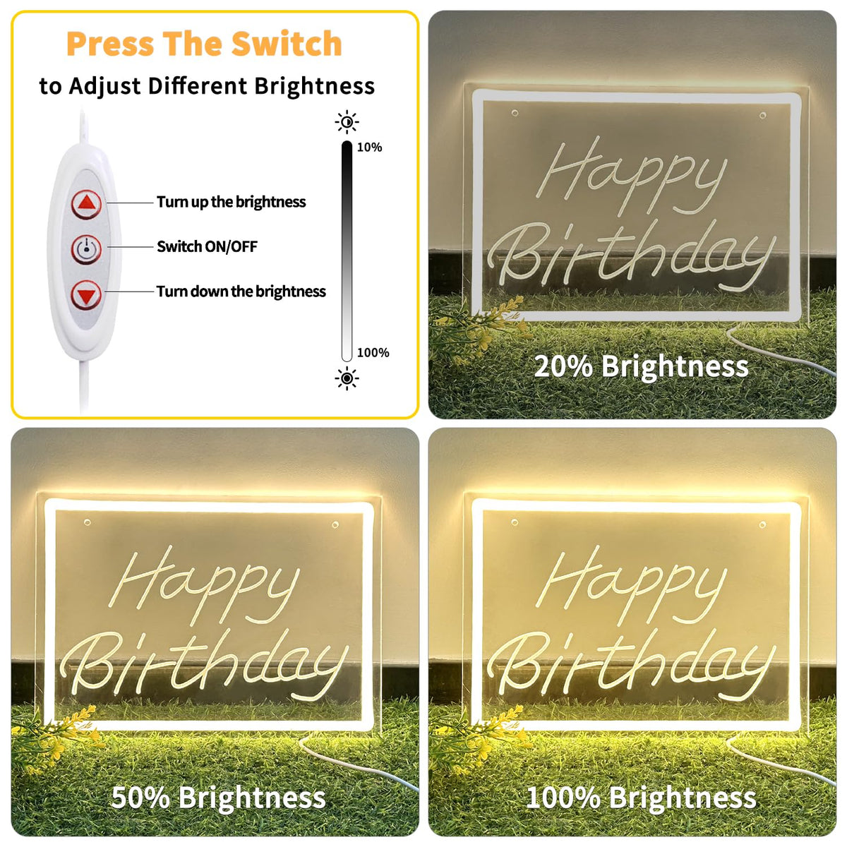 KeyDoors Happy Birthday LED Neon Sign 11.8 x8.3in– Warm White Dimmable Neon Light, USB Powered Wall Decor for Party Backdrop, Bachelorette Party Decor, Ideal Christmas Gift & Birthday Gift