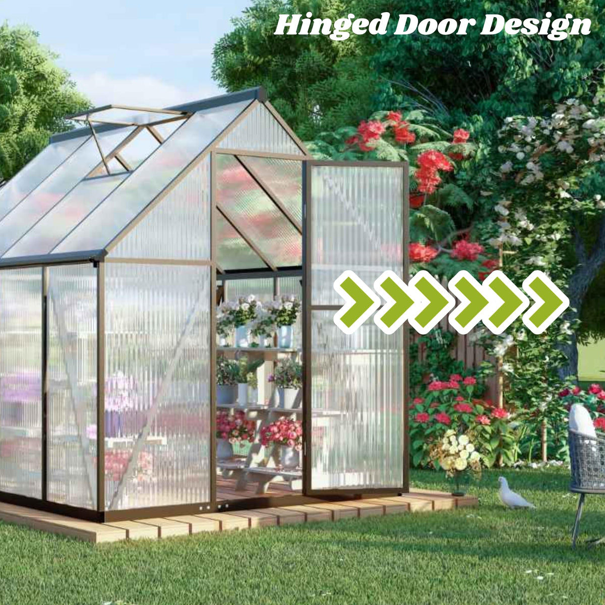 Jiliusure 6 x 6 FT Greenhouse for Outdoors, Polycarbonate Greenhouse with Quick Setup Structure and Roof Vent, Aluminum Large Walk-in Green House for Outside Garden Backyard, Dark Gray