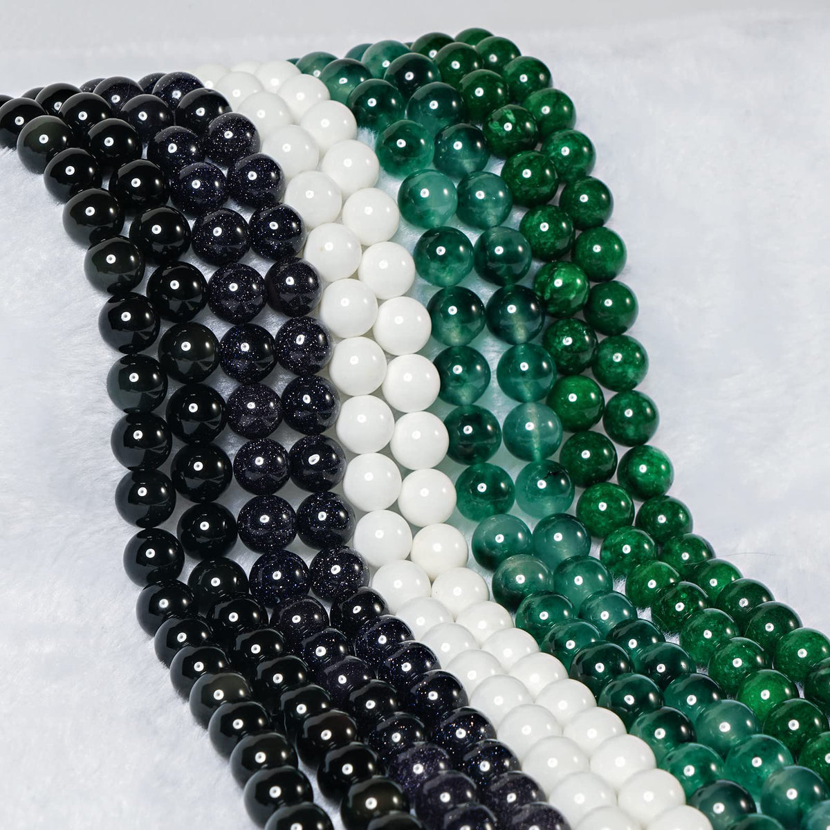 10mm Natural Blackish Green Chalcedony Round Bead - 35PCS Bulk Gemstone Beads for Jewelry Making, DIY Bracelets, Necklaces - Includes Crystal Stretch Cord - Stone Beads for Crafting Gifts