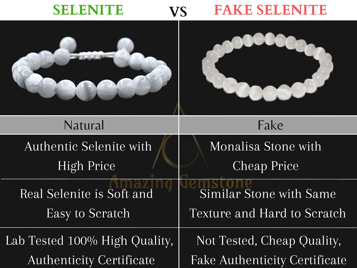 Amazing Gemstone Selenite Bracelet, Gifts For Men & Women - Protection Healing Crystal Bracelet - 8mm Gemstone Beaded Adjustable Bracelet, Pulseras Para Hombres Mujer Stocking Stuffers