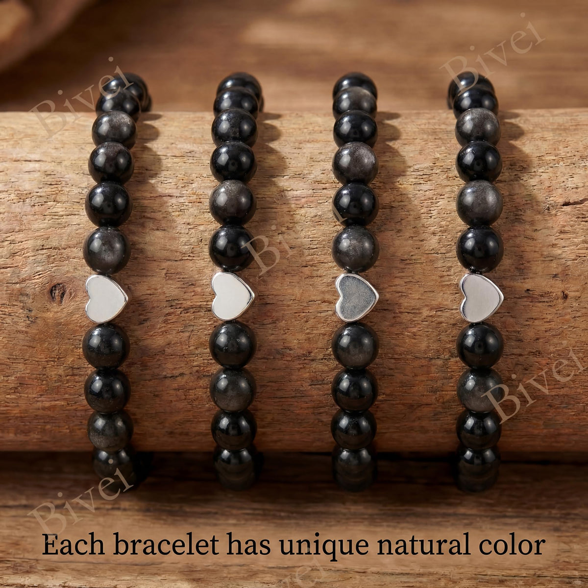 Bivei 6mm Obsidian Crystal Stretch Bracelets for Women, Handmade Natural Stone Beaded Bracelet, Yoga Protection Jewelry Gift