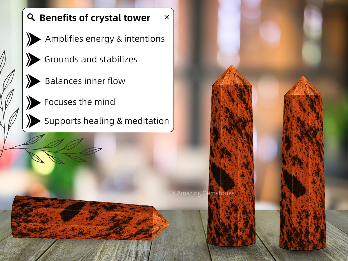 Amazing Gemstone Mahogany Obsidian Crystal Towers ~ Natural Healing Crystal Point Obelisk for Reiki Healing and Crystal Grid (3" to 4" INCH)