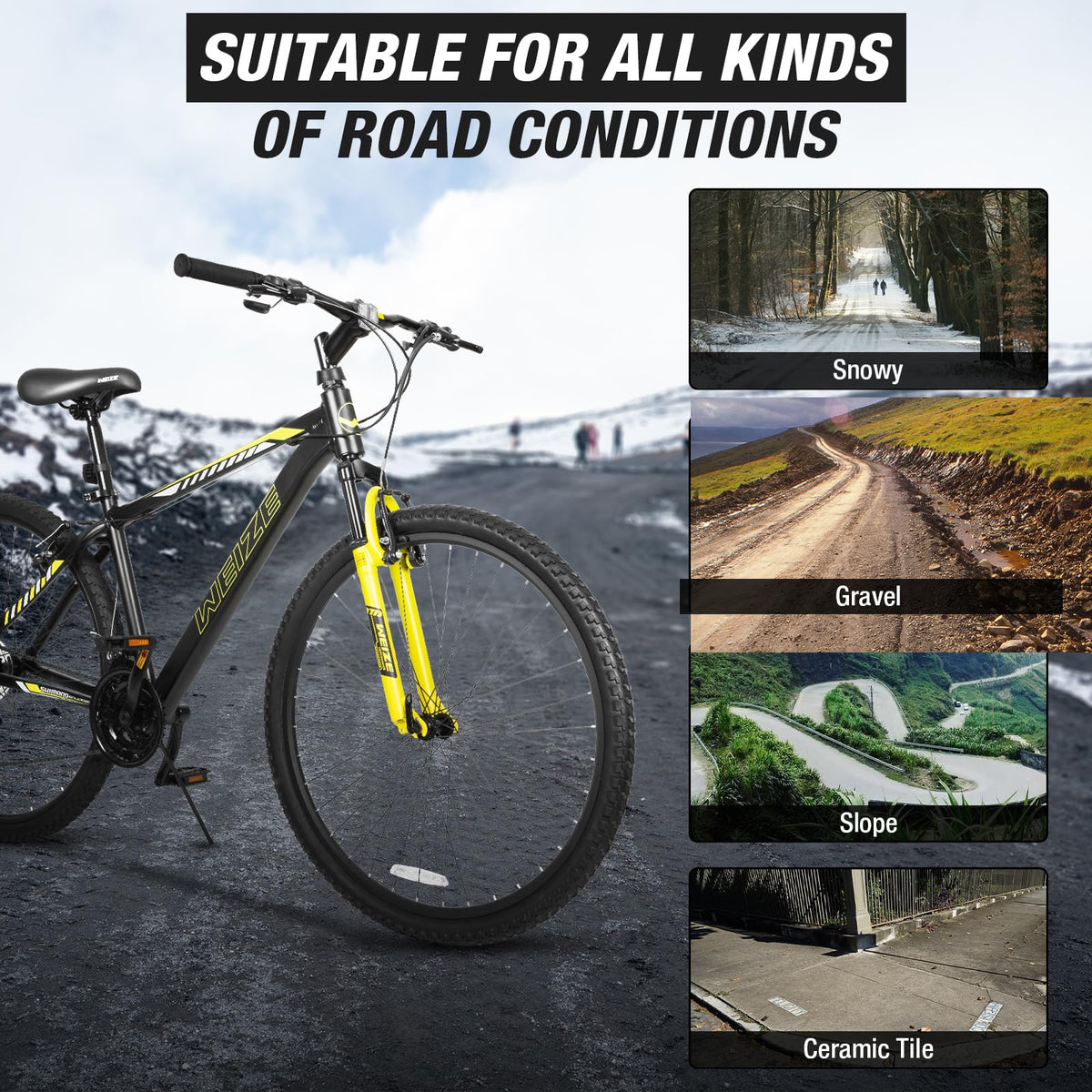 WEIZE Hardtail Mountain Bike, 29 Inch Wheels Outdoor Cycling Bike, 21-Speed Trigger Shifter, Aluminum Frame for Men and Women, Comfort Saddle, MTB Bicycle with Suspension Fork, Black