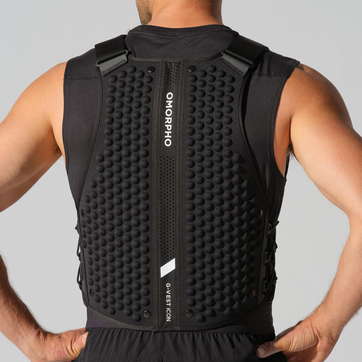 OMORPHO Men's G-Vest, 10 lb (up to 20 lb with addition of G-Pack), weighted vest for men, low-profile, fully adjustable, comfort fit. Great for walking, hiking, running and training. (Black, S-M)