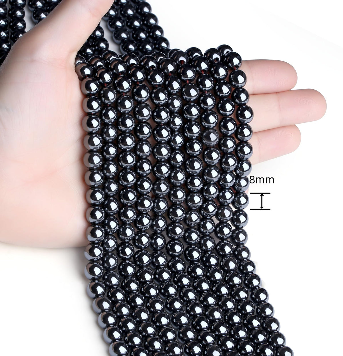 NUKAYAI Natural Black Hematite Beads 100Pcs 8mm Crystal Beads Round Stone Loose DIY Smooth Bead for Bracelet Necklace Earrings Making