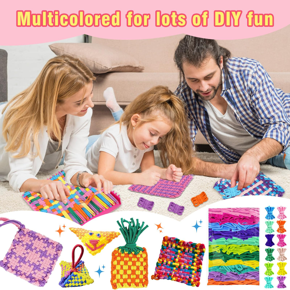 FRYTEPUYE 1000 PCS Loom Loops Potholder,Potholder Loom for Kids,Weaving Colorful Craft Flexible DIY Kit Colorful Weaving Crafts for Kids Adults Elastic Loops Only
