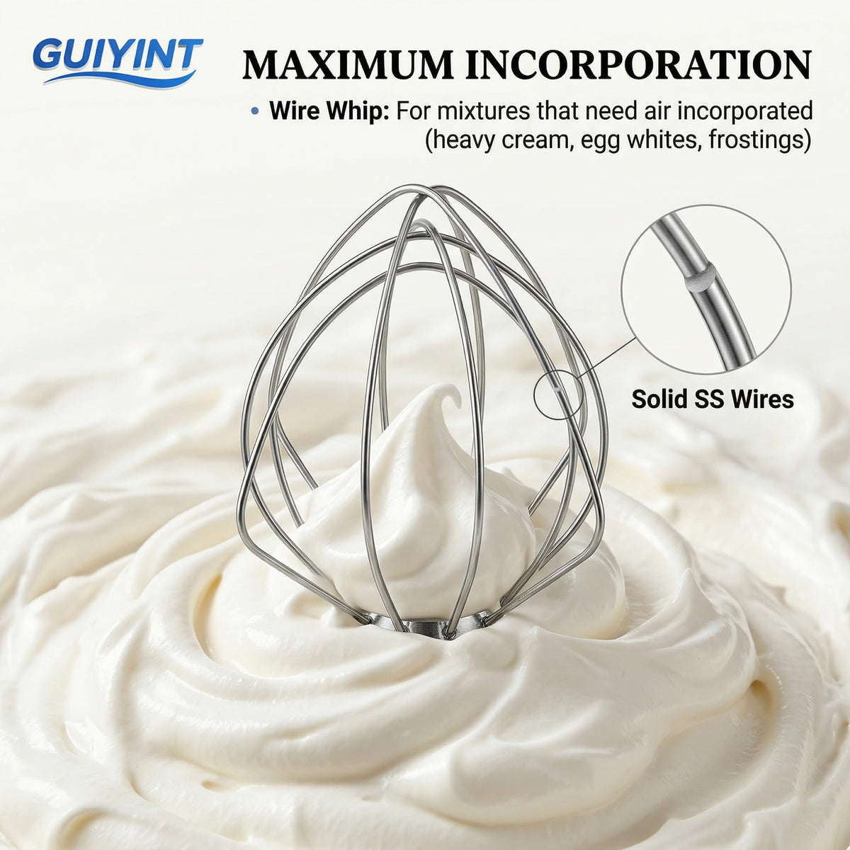 Guiyint Stainless Steel 3 Piece Mixer Attachments Kit – Replacement for KitchenAid Tilt-Head & Bowl-Lift Stand Mixers (4.5, 5, 6 Quart) – Includes Dough Hook, Flat Beater, 6-Wire Whisk