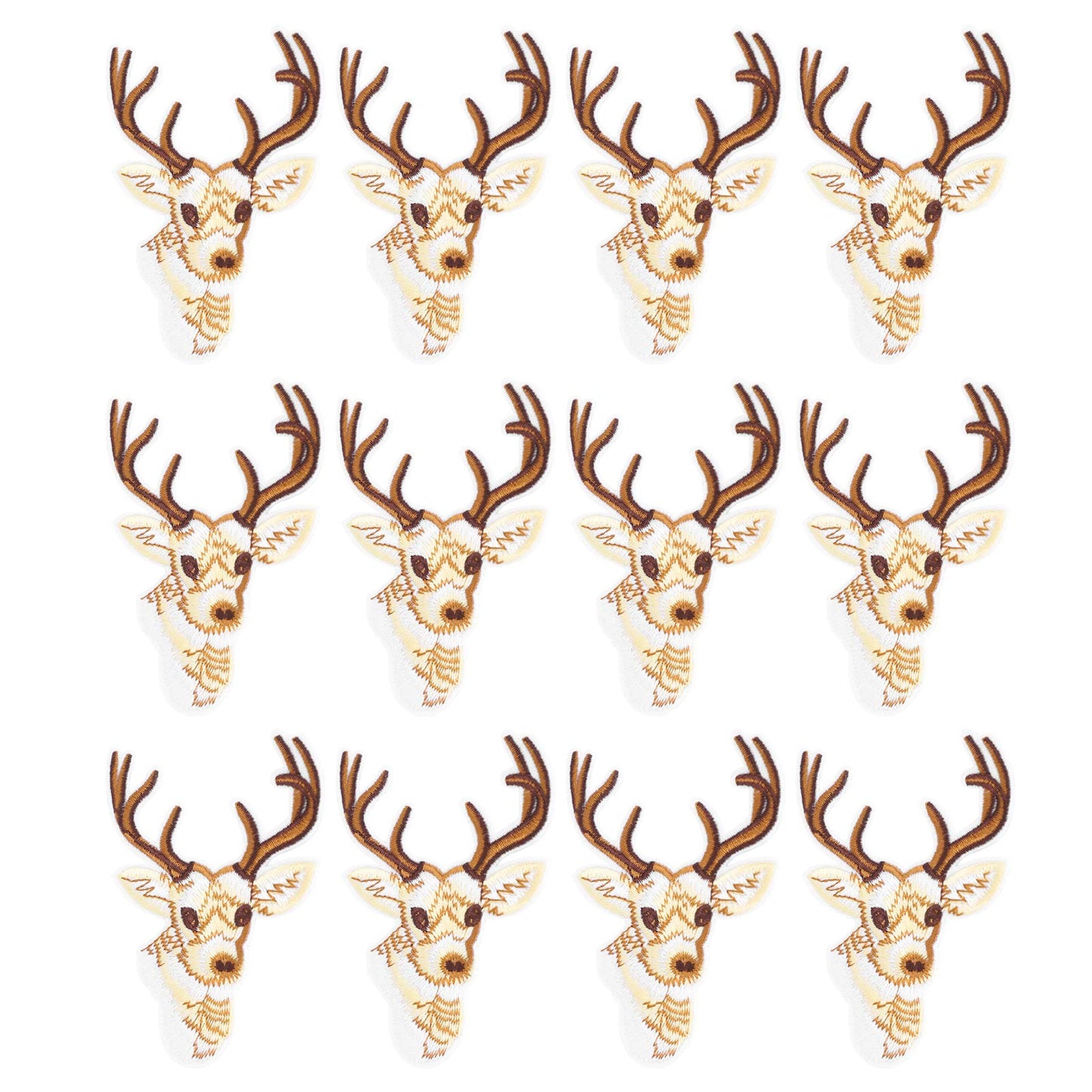 Fdit 12Pcs Delicate Sika Deer Head Patches Embroidered Cute Aesthetic Deer Embroidery Patches Iron on Patch Sew On Applique Patch Custom Backpack Patches for DIY Clothing Luggage
