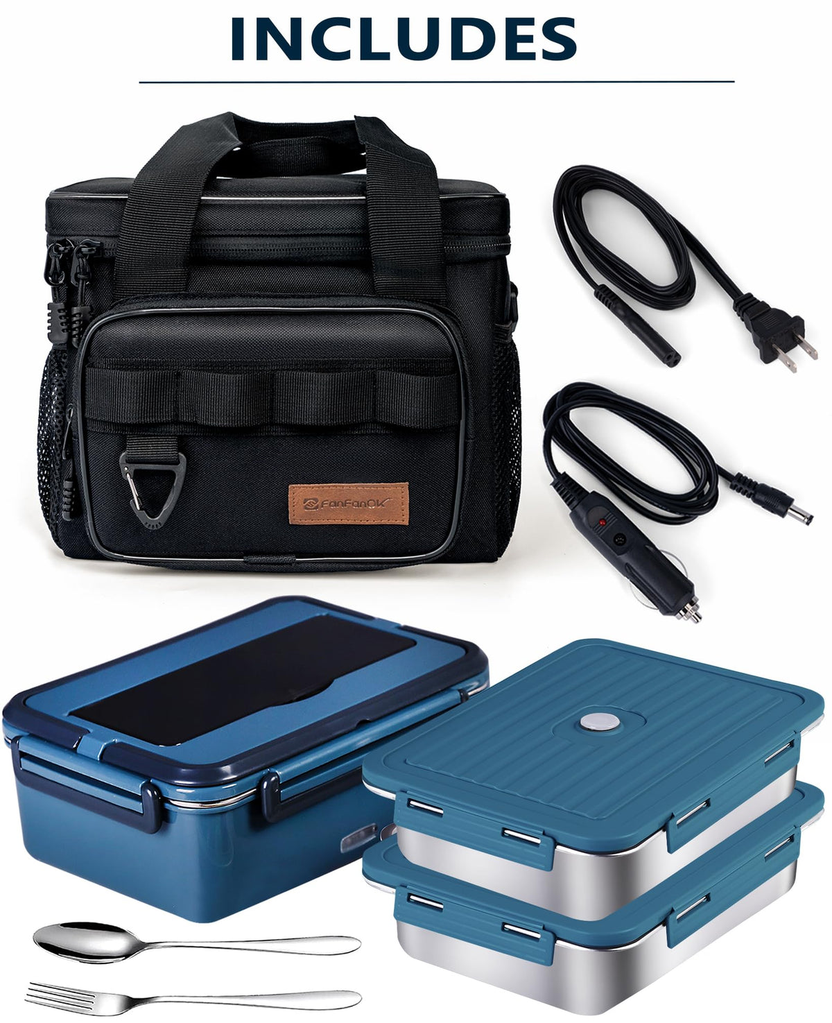 FanFanOK Electric Lunch Box Food Heater 80W Heated LunchBoxes for Adults Work/Car/Truck/Home, 1.8L Portable Food Warmer Heating Lunchbox with Insulated Lunch Bag 12V 24V 110V