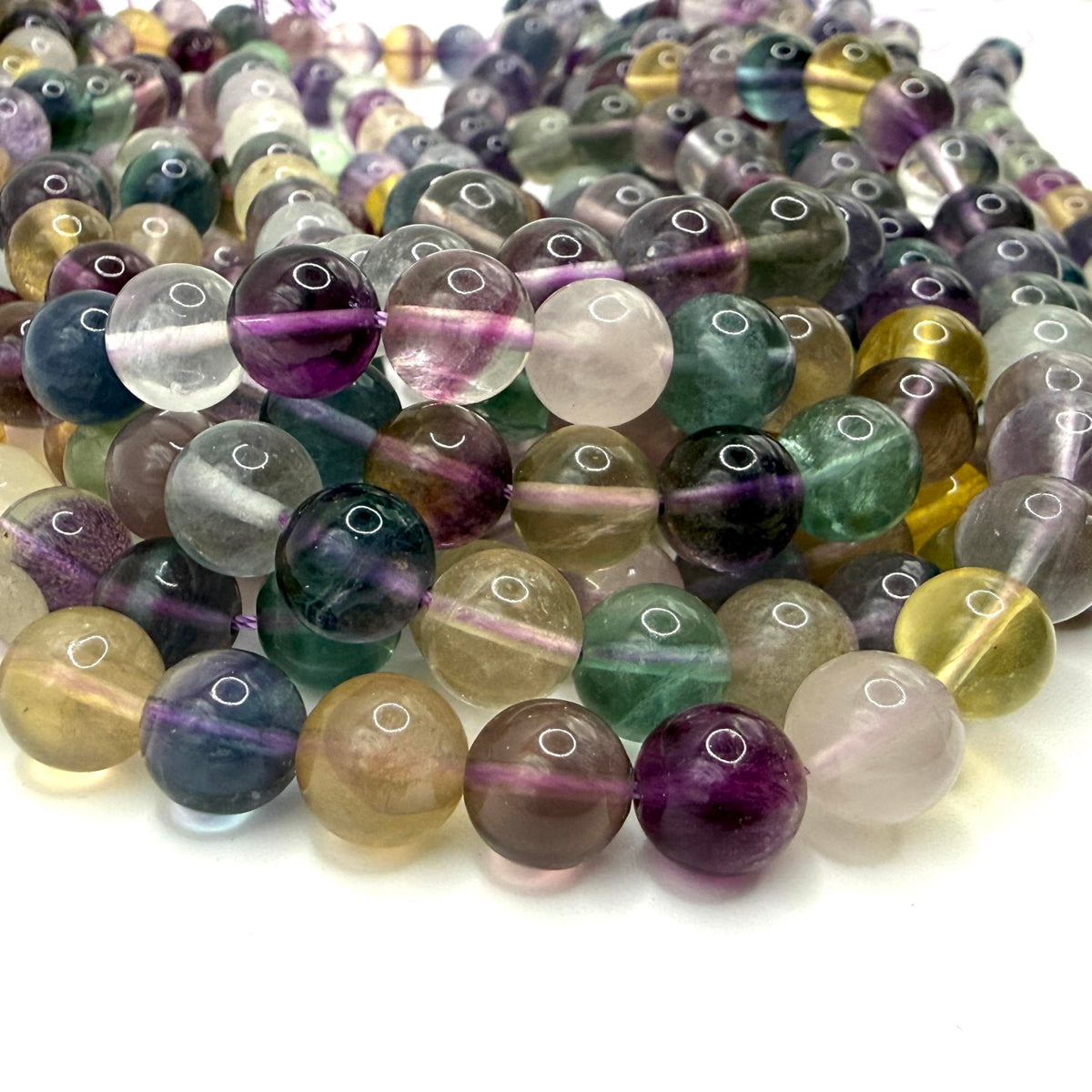 ABCGEMS Aqua Prism Fluorite Beads from Mexico (Authentic Quad Color - No Dye, Just Earth) Beading Supplies - Loose Beads for Jewelry Making - Smooth Round 10mm