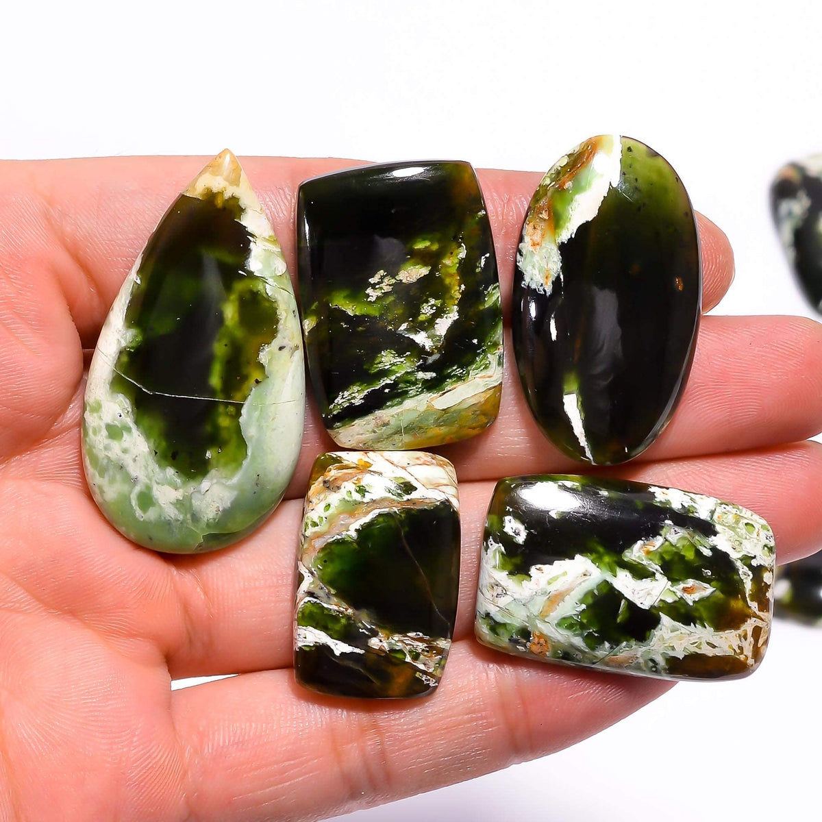 GEMKORA™ 4 to 5pcs Natural Chrome Chalcedony Gemstone Wholesale Cabochons Lot, Jewelry Making Loose Gemstone, Polished Specimen, DIY, Wire Wrapping, Reiki, Healing Crystals, Bulk Gemstone Deal