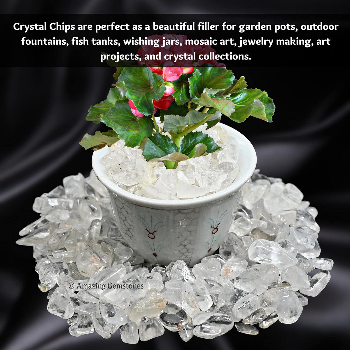 Amazing Gemstone Clear Quartz Crystal Chips Aquarium Gravel Rocks - 1000+ Carat Clear Quartz Chips Bulk Fish Tank Gravel, Small Tumbled Stone Chips and Tiny Crystals for Decoration (Natural AAA Grade)