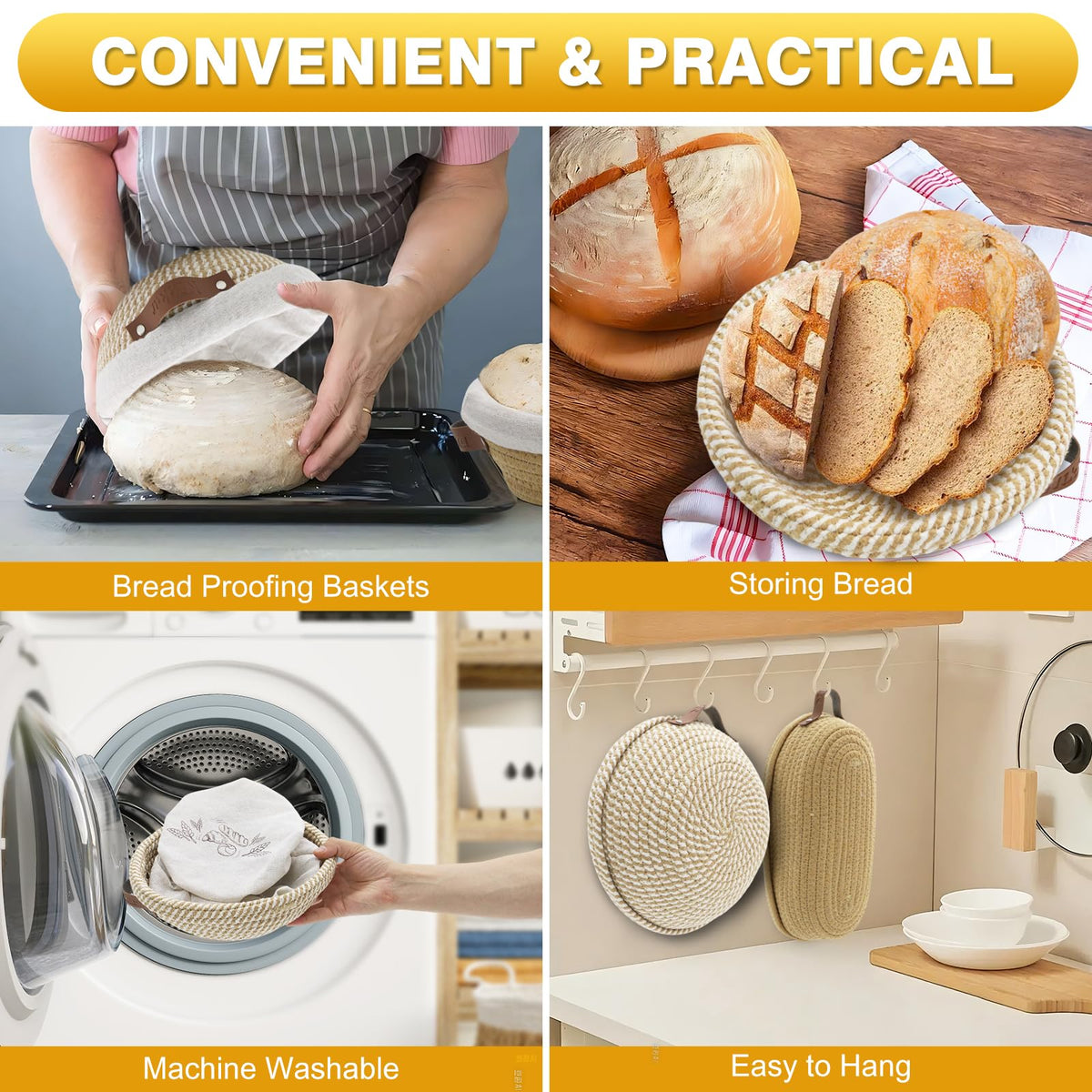 Nikkar Banneton Bread Proofing Basket Set of 2, 9 10 11 inches Round & Oval Cotton Rope Sourdough Bread Baking Supplies Proofing Bowls with Liners & Covers Gifts for Bakers Women Wife Mom