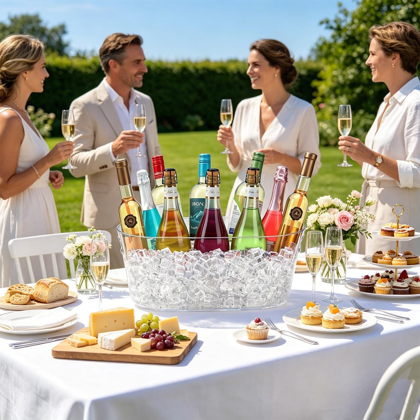 2 PCS Ice Buckets for Parties, 15L Large Ice Bucket, 4 Gallon Clear Acrylic Champagne Wine Buckets with 2 Scoops, Beverage Tub Mimosa Bar Supplies for Champagne, Beer, Cocktail