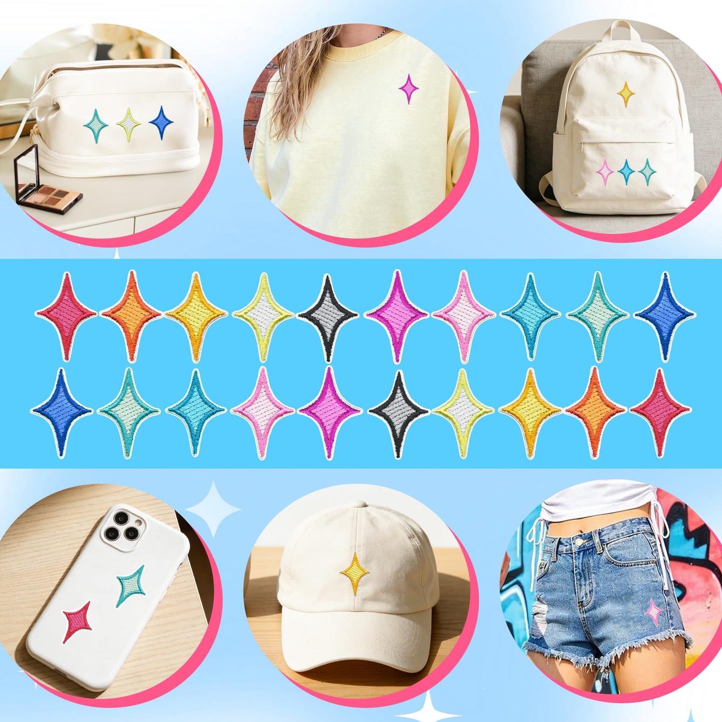 Puideon 80 Pcs Stars Iron On Patches,Star Embroidered Appliques Sew on Patches for Clothes Jacket Jeans Hat(10 Colors)