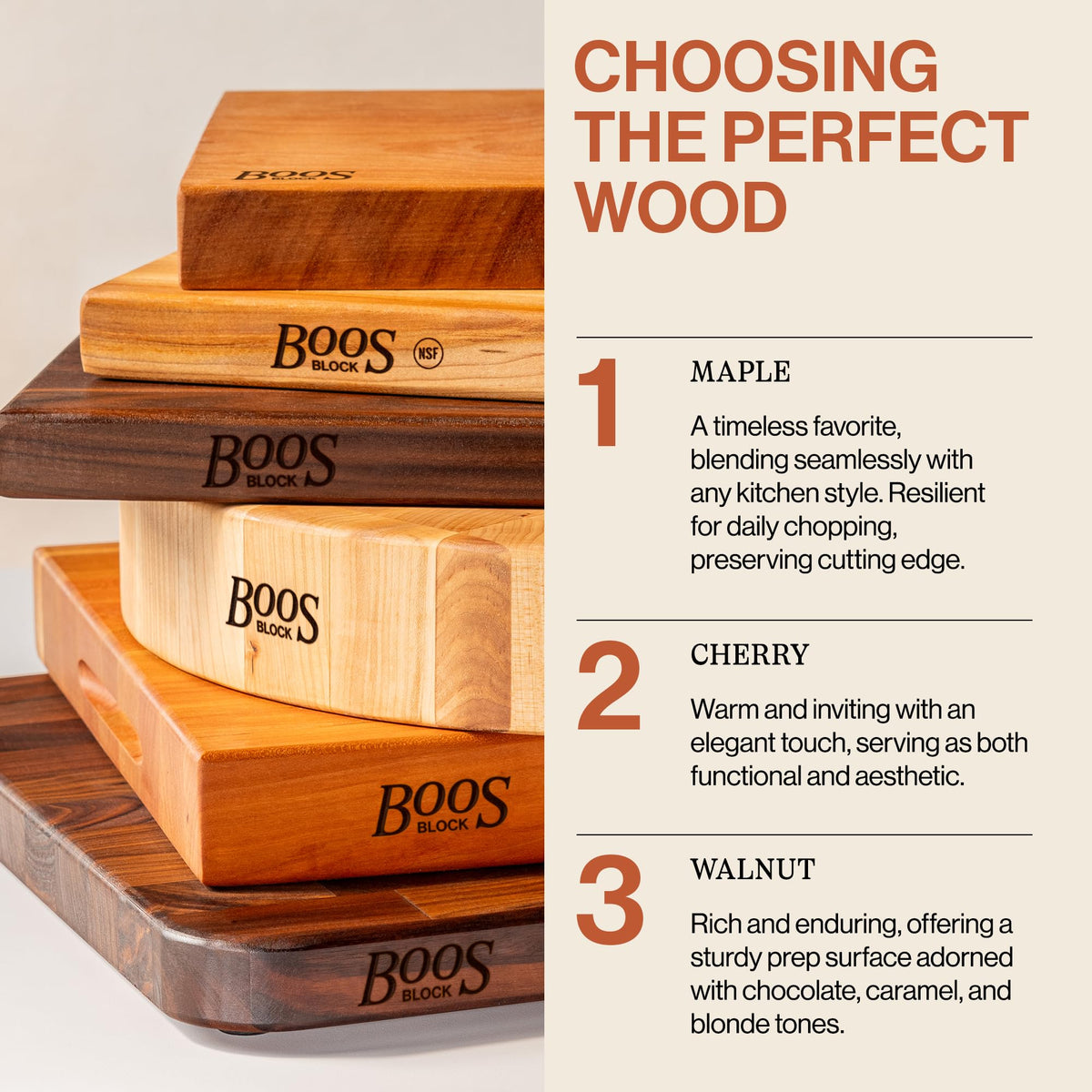 John Boos CCB Series Square Wooden Cherry Cutting Board 14”x14” – 3” Thick, 12-lb Reversible Butcher Block with End-Grain & Finger Grips – Made in the USA
