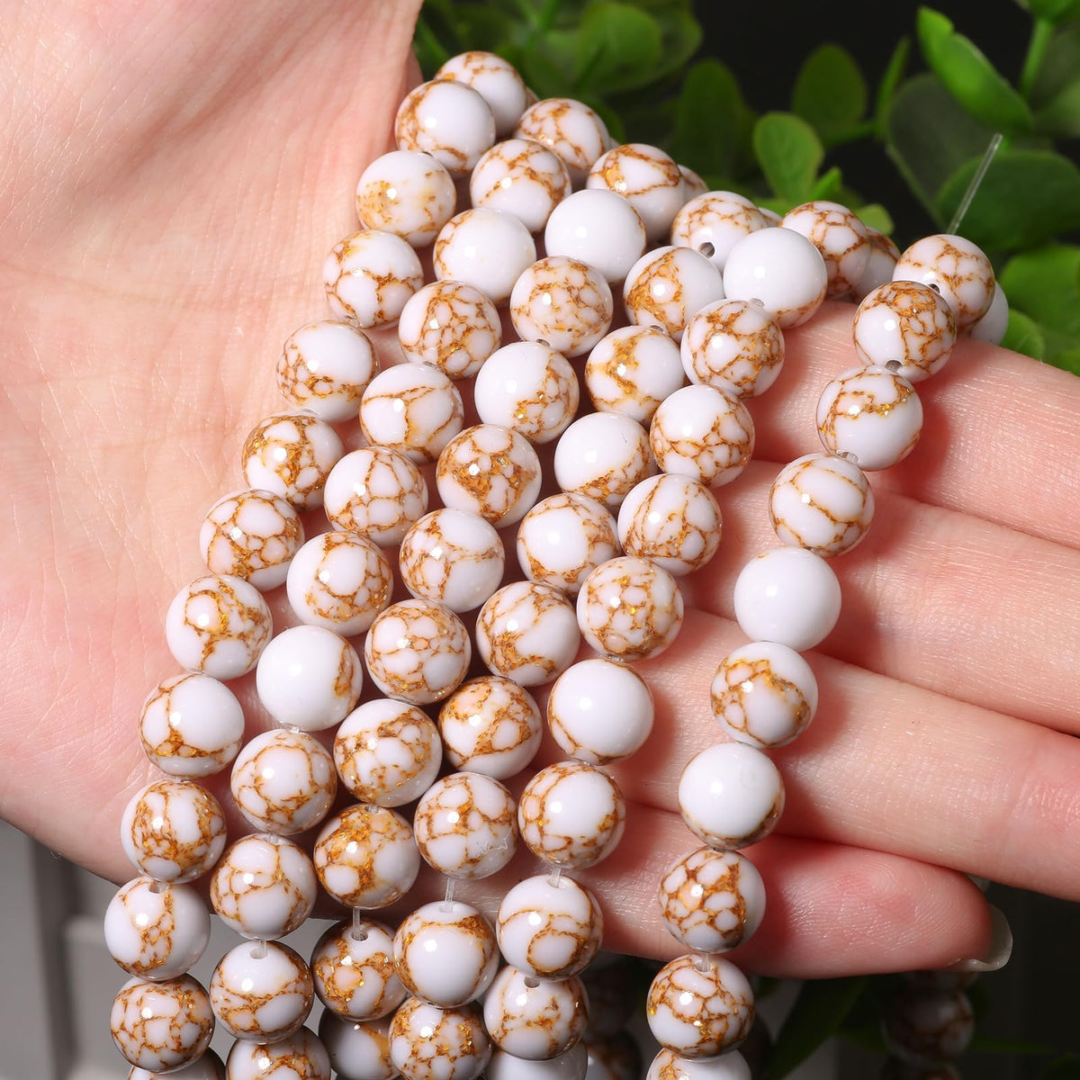 6mm White and Gold Turquoise Natural Stone Beads Round Loose Beads for Jewelry Making Yochus DIY Beads Bracelet Necklace