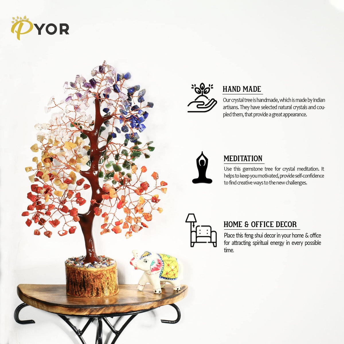 PYOR 7 Chakra Tree of Life - Gemstone Tree - Meditation Gifts - New Home Decor - Crystals - Spiritual Gifts for Women - Office Feng Shui Decor - Chakra Stone