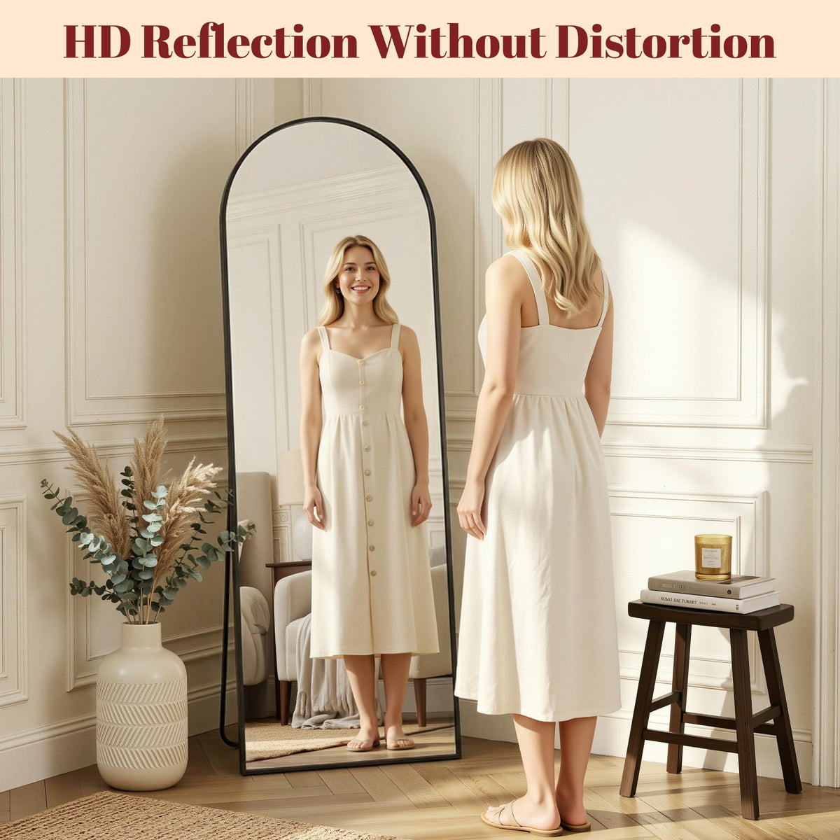 Suidia 88"x44" Arched Full Length Mirror with Stand, Full Body Mirror with Aluminum Frame, Freestanding/Leaning/Wall-Mounted, Floor Mirrors for Bedroom, Living Room, Entryway, Dressing Room, Black