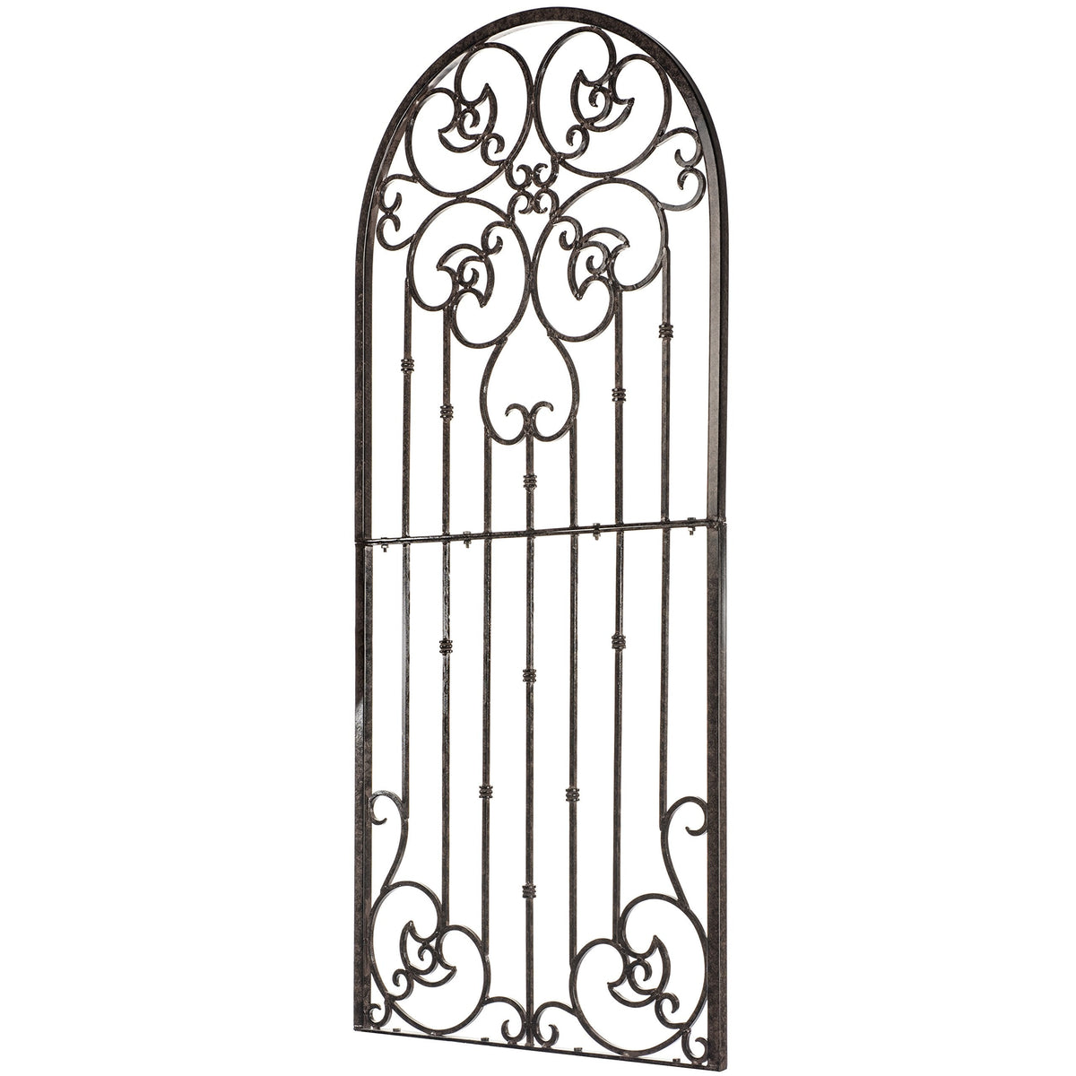 H Potter 72” Heavy Duty Garden Trellis – 60 lb Solid Iron Scrollwork Panel, 1” Metal Frame with Ground & Stabilizing Stakes (Charcoal Brown)