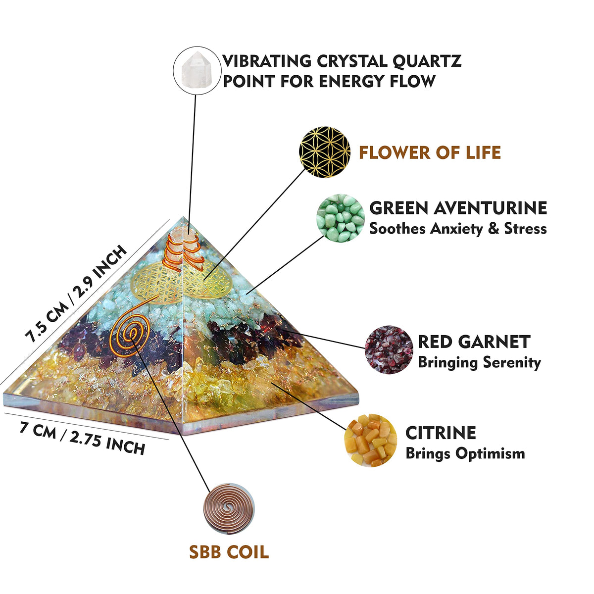 Triple Money Orgone Pyramid Attract Wealth and Prosperity- Crystals Pyramid for Positive Energy and Meditation Yoga Positive Energy Promotes Wealth, Prosperity and attracts Success