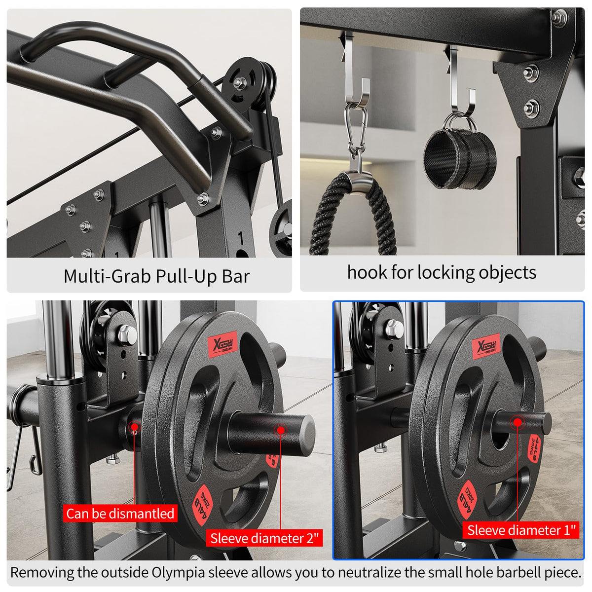 XGSW XINGESIWR Multi-Purpose Squat Rack,Smith Machine Weight Rack Set with Cable Crossover System, Home Gym Power Racks, Power Racks and Packages (L04, Power cage Black+Bench+Cast lron 184LBS)