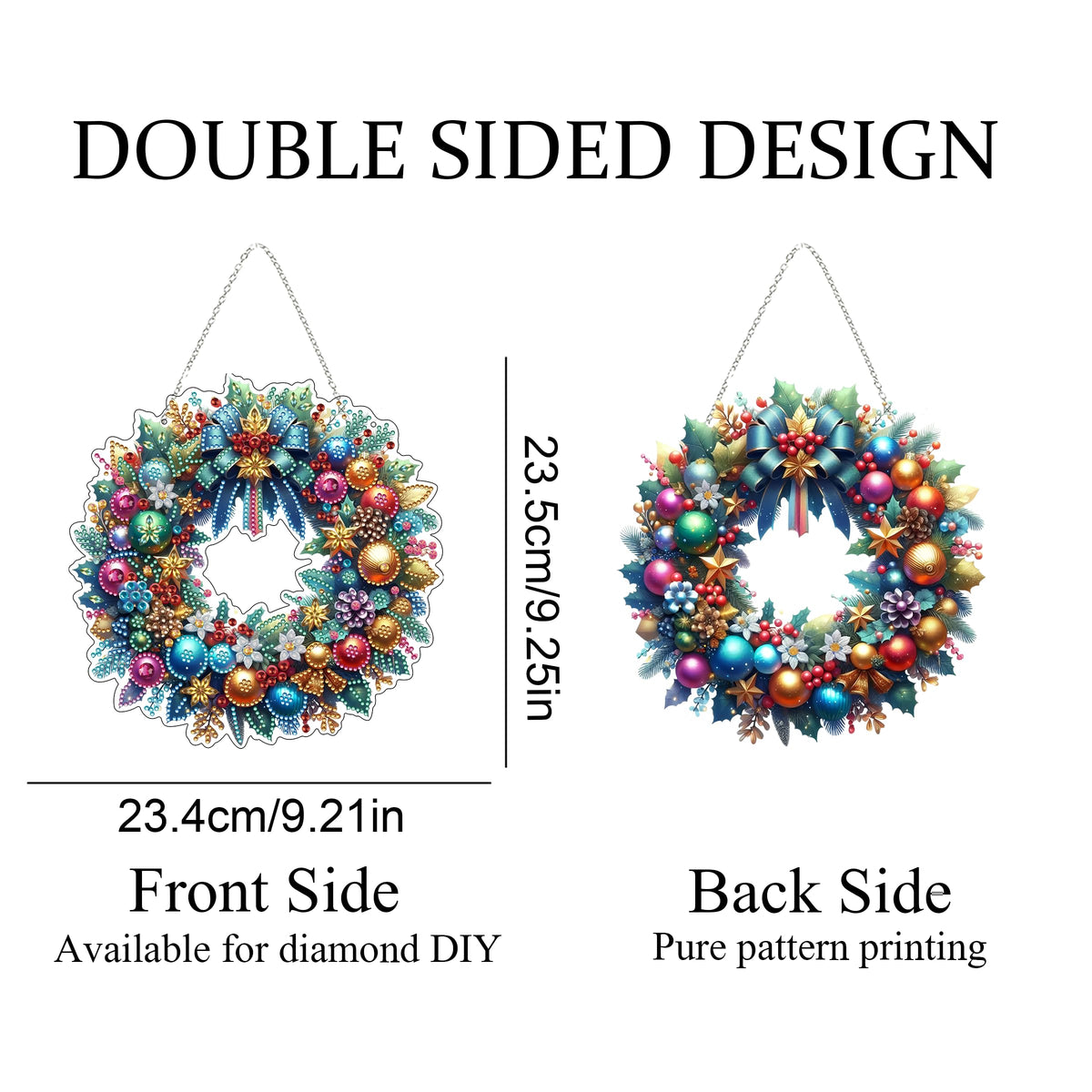 JJFox Diamond Art Hanging Kit for Adult,Special Shaped Rhinestone,Double Sided 5D DIY Acrylic Diamond Art Painting Window Pendants Home Garden Wall Hanging Kits Hanging Ornament (Christmas Wreath)