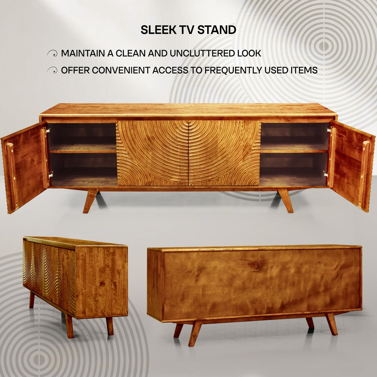 Acacia Harmony TV Stand for TVs up to 75+ Inch Entertainment Center with Storage Shelves and Cable Management, Media Console Table Wood for Living Room Bedroom, Caramel